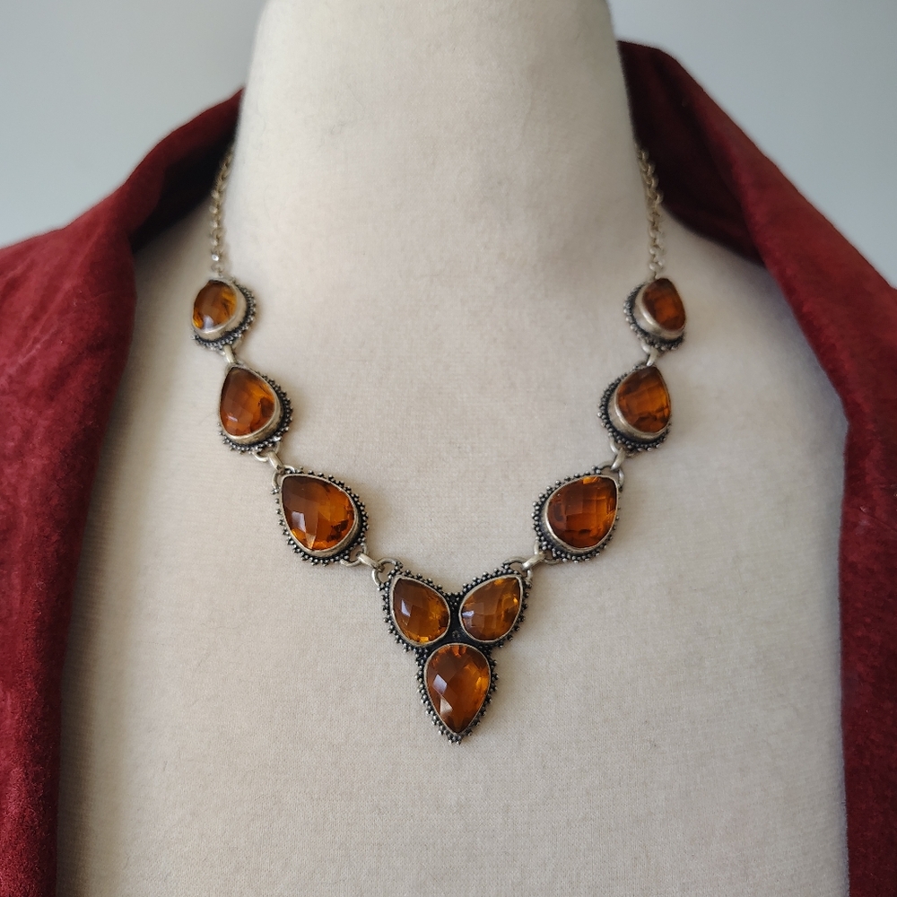 Amber Citrine In Sterling Silver Necklace